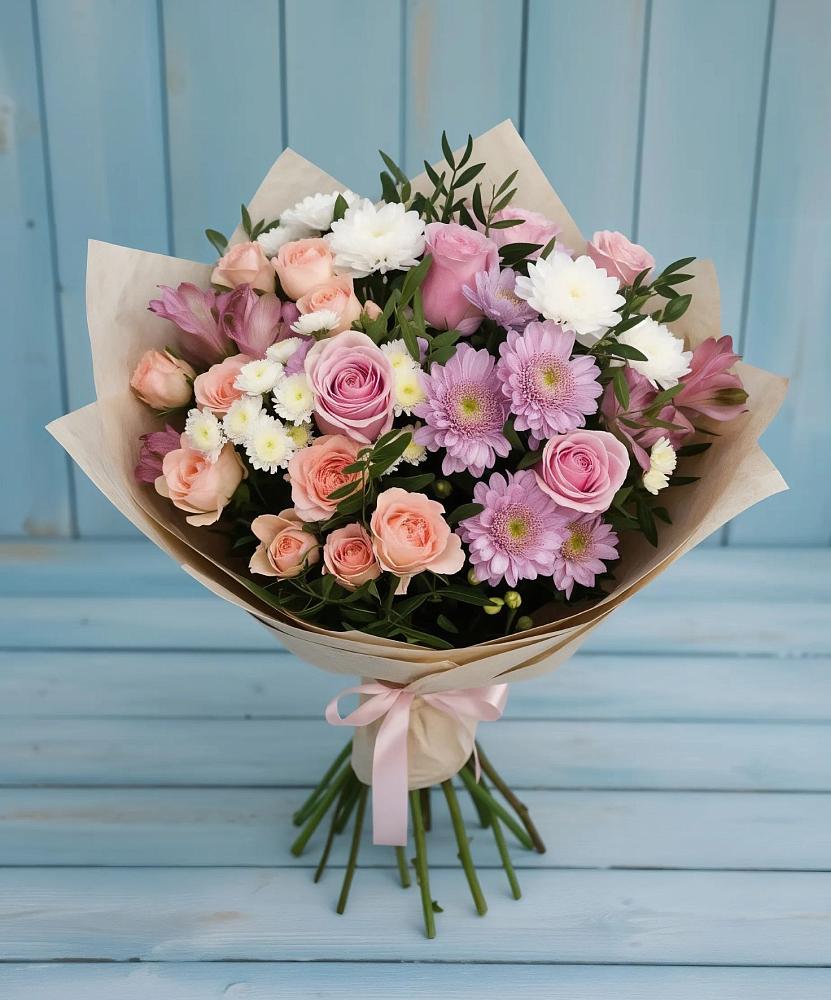 Букет цветов из: Хризантемы, Розы и Альстромерии в Кирове Калужской области