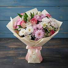 Букет цветов из:  Хризантемы, Альстромерии и Розы #REPLACE_PRED# Кирове Калужской области