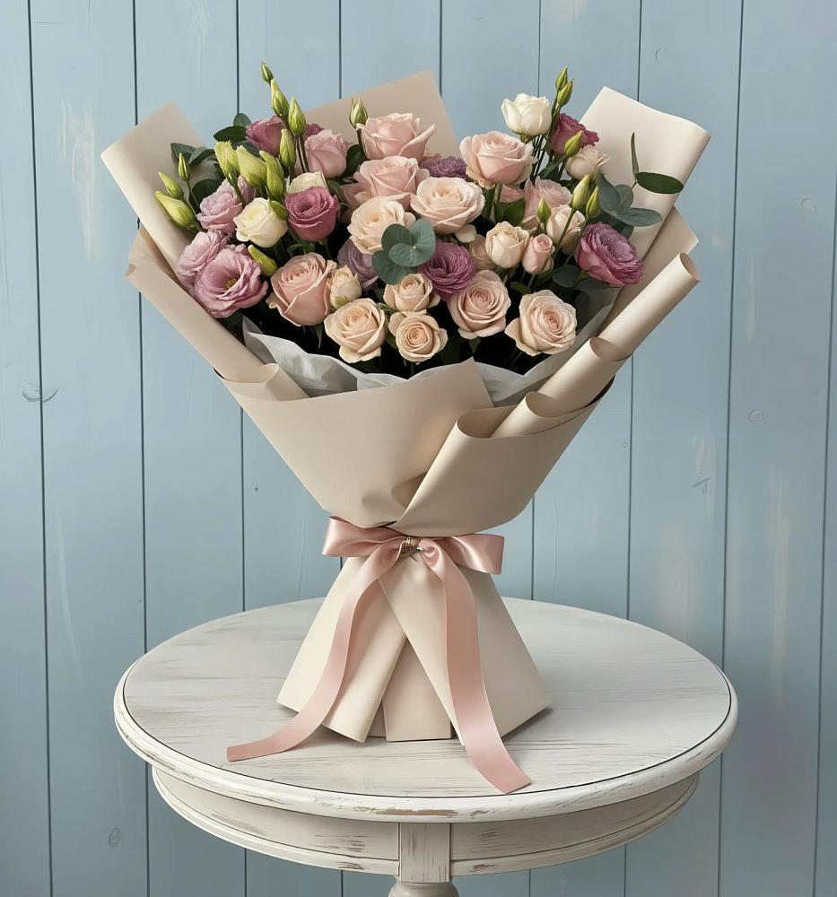 Букет цветов из: Розы и Лизиантусы в Кирове Калужской области