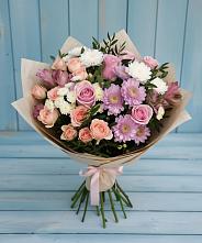 Букет цветов из:  Хризантемы, Розы и Альстромерии в Кирове Калужской области