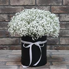 Цветочная композиция из Гипсофила в шляпной коробке в Кирове Калужской области
