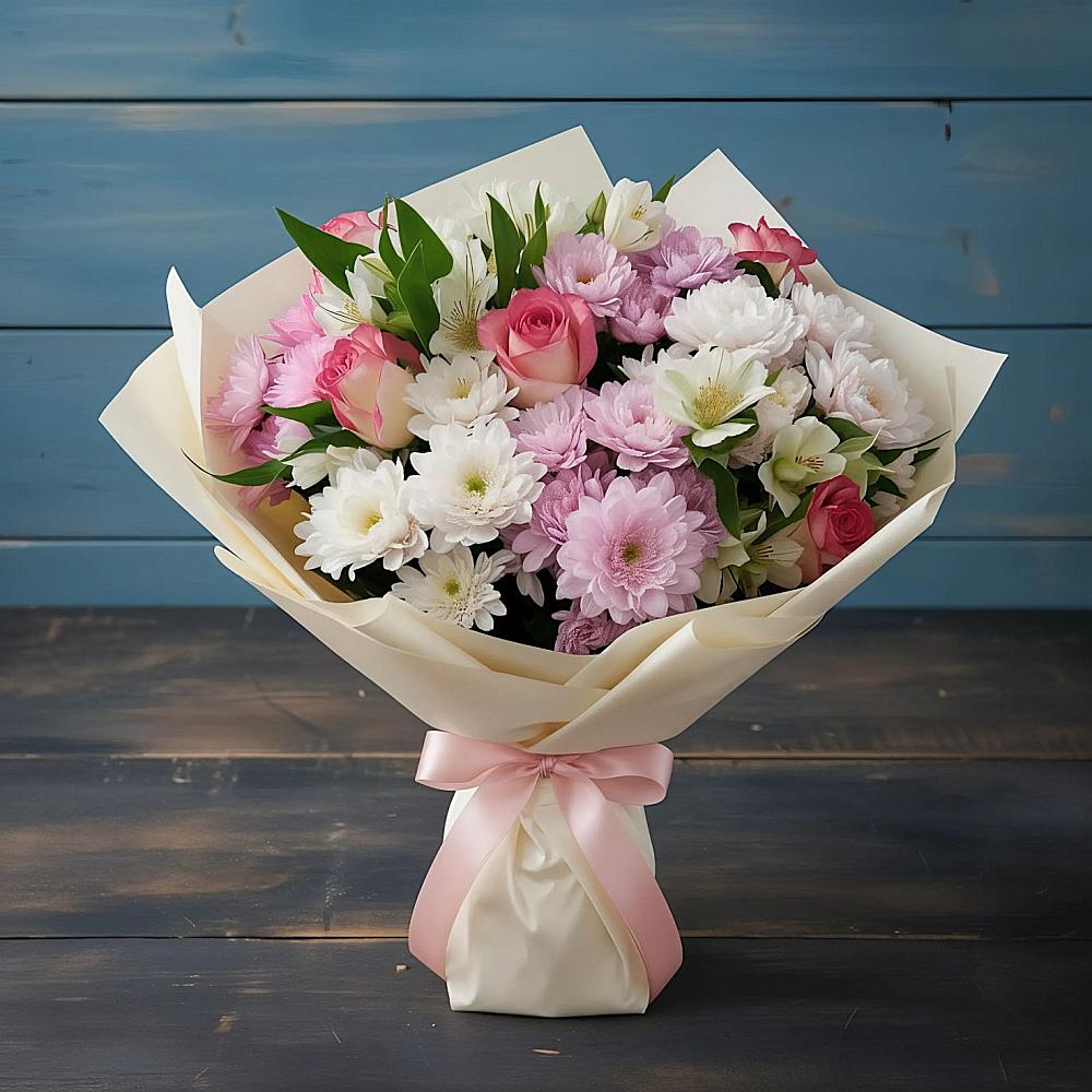 Букет цветов из: Хризантемы, Альстромерии и Розы в Кирове Калужской области